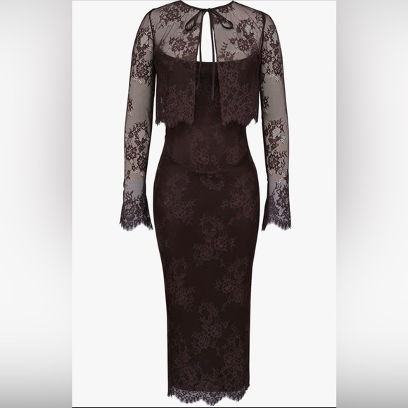 House of CB Dresses & Skirts - House of CB Dark Brown Lace Long Sleeve Midi Dress